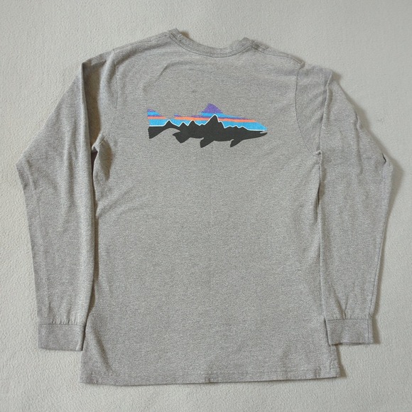 Patagonia Long Sleeve Responsibili-Tee Grey Fitz Roy Trout Graphic Mens Medium - Picture 5 of 8